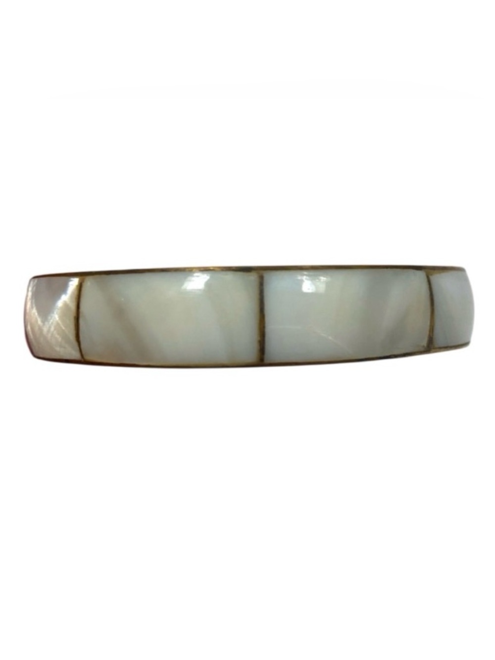 Vintage White Carved Shell Mother Of Pearl Inlay Gold Tone Bangle Bracelet